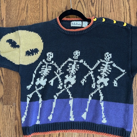 Belle Pointe vintage dancing skeletons full moon bats size large - Picture 8 of 9